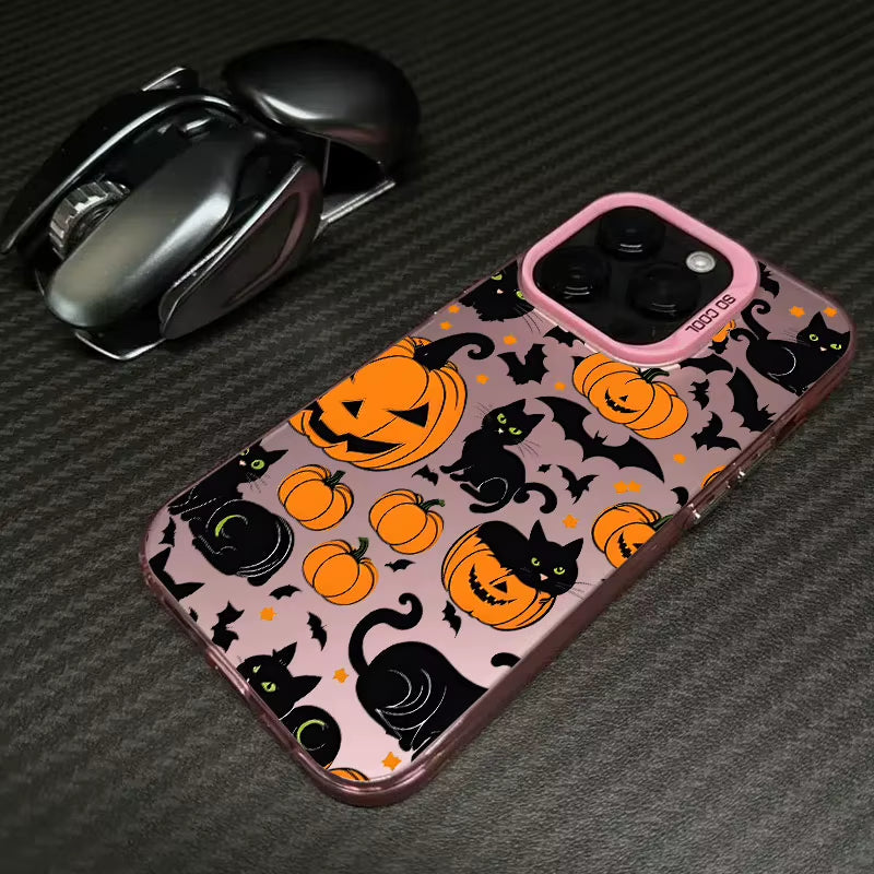 Halloween-Themed Cat, Pumpkin, and Bat Phone Case for iPhone Models 13-18 Pro Max, Plus, and Air - Shockproof Back Cover