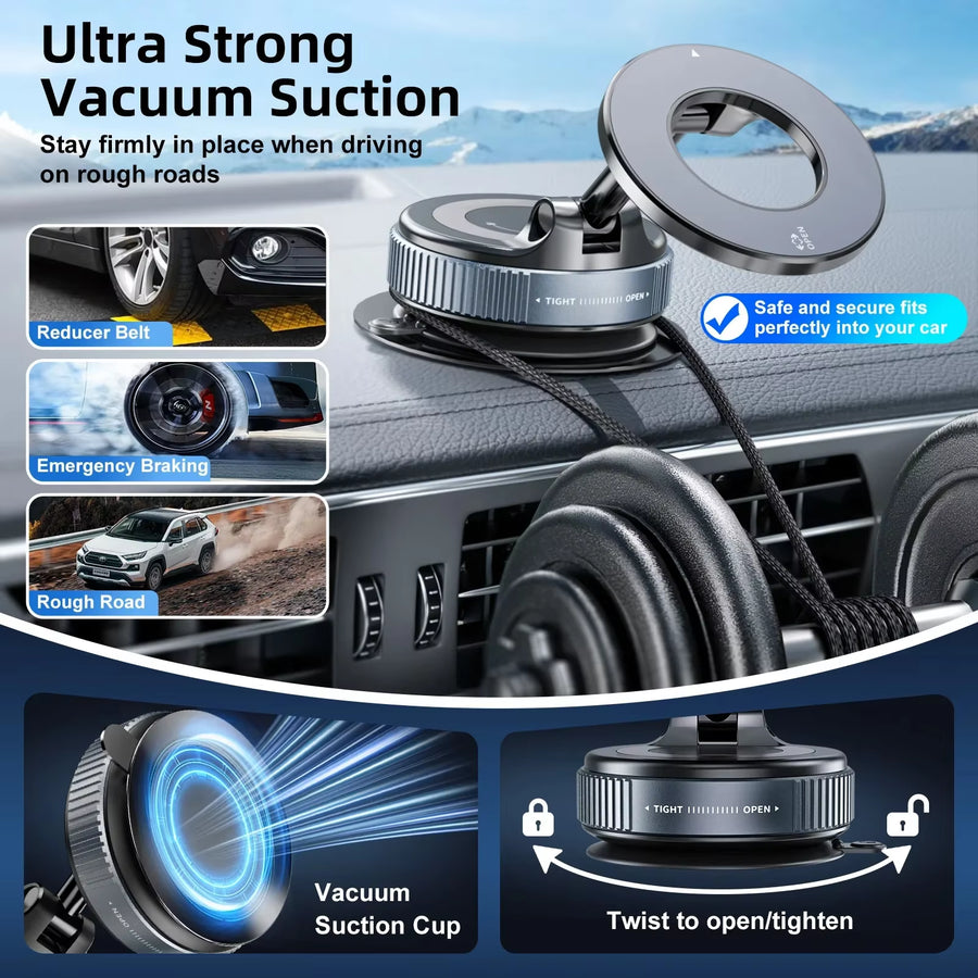 Universal Car Phone Magnetic Stand with 360° Rotating Mechanical Vacuum Suction Cup for Navigation