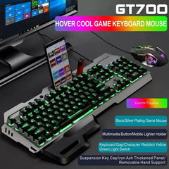 GT700 HOVER COOL GAME KEYBOARD MOUSE القال Esports Eat Chicken Version Black/Silver Plating Game Mouse 6D Game Mouse/Cool Breathing Lamp Chicken Eating Game Character/Gap Glitter Suspension Key Cap/Iron Ash Thickened Panel/ Removable Hand Support
