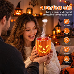 Halloween Pumpkin Aroma Diffuser - Ultrasonic Humidifier with Jellyfish Smoke Ring Mode and 7-Color Ambient Light, USB Powered