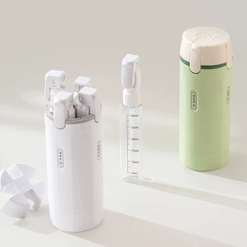 Leak-Proof 4-in-1 Travel Dispenser: Portable Refillable Container for Shampoo and Conditioner