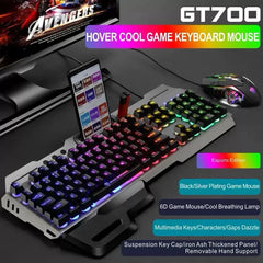 GT700 HOVER COOL GAME KEYBOARD MOUSE القال Esports Eat Chicken Version Black/Silver Plating Game Mouse 6D Game Mouse/Cool Breathing Lamp Chicken Eating Game Character/Gap Glitter Suspension Key Cap/Iron Ash Thickened Panel/ Removable Hand Support
