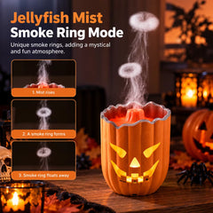 Halloween Pumpkin Aroma Diffuser - Ultrasonic Humidifier with Jellyfish Smoke Ring Mode and 7-Color Ambient Light, USB Powered