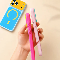 Dopamine Color Block Slim Phone Case for Iphone 18 Pro Max 17 16 15 14 13 Pro Max, Matte Hard PC Cover, Magnetic Wireless Charging Compatible with Magsafe(Not Strong), Lightweight Ultra Slim Fashion Case