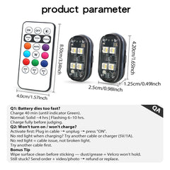 2/4Pcs Wireless LED Strobe Lights Car Decor Atmosphere Light, 8 Colors Rechargeable Led Lights Anti-Collision LED Warning Light