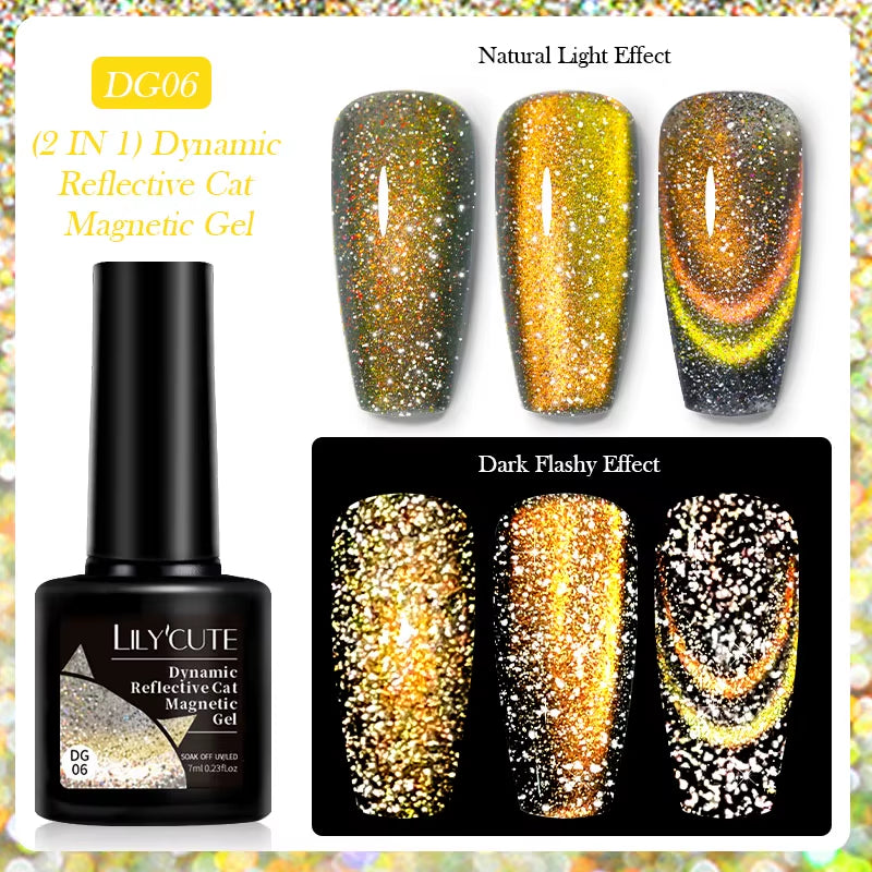 7ml Reflective Magnetic Gel Nail Polish - Dynamic Dual Light Semi-Permanent UV Gel for Nail Art