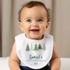 Personalised 1st Christmas Fir Tree Babygrow | Name Vest or Bib UK