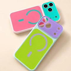 Dopamine Color Block Slim Phone Case for Iphone 18 Pro Max 17 16 15 14 13 Pro Max, Matte Hard PC Cover, Magnetic Wireless Charging Compatible with Magsafe(Not Strong), Lightweight Ultra Slim Fashion Case