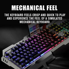 GT700 HOVER COOL GAME KEYBOARD MOUSE القال Esports Eat Chicken Version Black/Silver Plating Game Mouse 6D Game Mouse/Cool Breathing Lamp Chicken Eating Game Character/Gap Glitter Suspension Key Cap/Iron Ash Thickened Panel/ Removable Hand Support