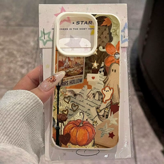 Autumn-Themed Pumpkin and Bat Collage TPU Phone Case for iPhone 18 Pro Max and Compatible Models