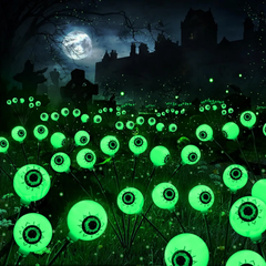 Brizlabs Solar Halloween Eyeball Lights - 2-Pack, 12 LED Rechargeable Waterproof Outdoor Lighting with Swaying Firefly Effect for Pathway Decor in Gardens and Patios
