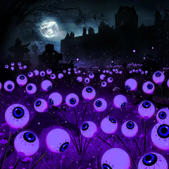 Brizlabs Solar Halloween Eyeball Lights - 2-Pack, 12 LED Rechargeable Waterproof Outdoor Lighting with Swaying Firefly Effect for Pathway Decor in Gardens and Patios