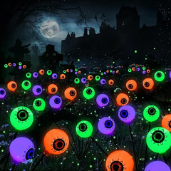 Brizlabs Solar Halloween Eyeball Lights - 2-Pack, 12 LED Rechargeable Waterproof Outdoor Lighting with Swaying Firefly Effect for Pathway Decor in Gardens and Patios