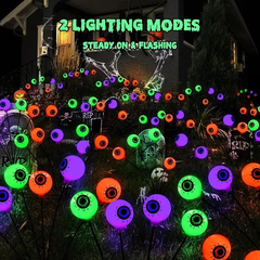 Brizlabs Solar Halloween Eyeball Lights - 2-Pack, 12 LED Rechargeable Waterproof Outdoor Lighting with Swaying Firefly Effect for Pathway Decor in Gardens and Patios