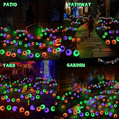 Brizlabs Solar Halloween Eyeball Lights - 2-Pack, 12 LED Rechargeable Waterproof Outdoor Lighting with Swaying Firefly Effect for Pathway Decor in Gardens and Patios
