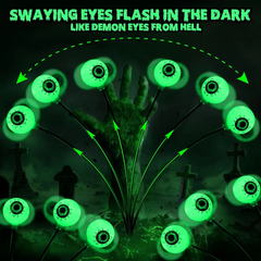 Brizlabs Solar Halloween Eyeball Lights - 2-Pack, 12 LED Rechargeable Waterproof Outdoor Lighting with Swaying Firefly Effect for Pathway Decor in Gardens and Patios