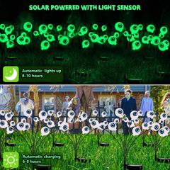 Brizlabs Solar Halloween Eyeball Lights - 2-Pack, 12 LED Rechargeable Waterproof Outdoor Lighting with Swaying Firefly Effect for Pathway Decor in Gardens and Patios