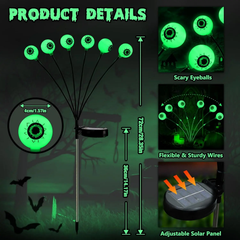 Brizlabs Solar Halloween Eyeball Lights - 2-Pack, 12 LED Rechargeable Waterproof Outdoor Lighting with Swaying Firefly Effect for Pathway Decor in Gardens and Patios