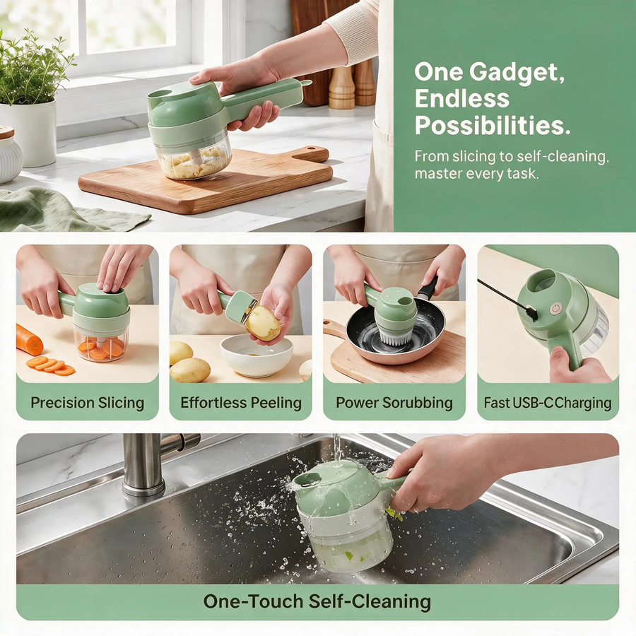 Handheld Electric Vegetable Cutter Set, USB Rechargeable Multifunctional Food Chopper Slicer Dicer for Garlic Onion Pepper