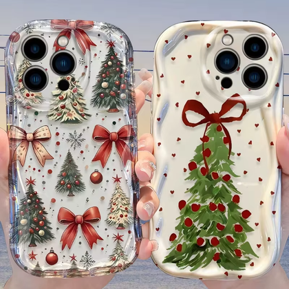 Oil Painting Christmas Tree Silicone Shockproof Case for iPhone 11 to 18 Series - Soft Cover Funda