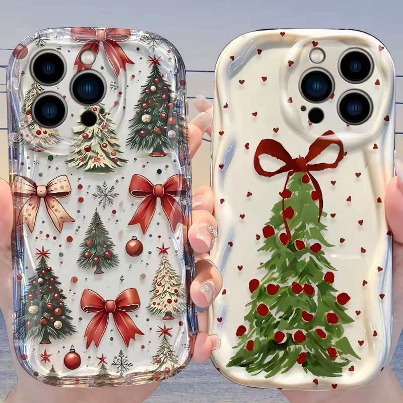 Oil Painting Christmas Tree Silicone Shockproof Case for iPhone 11 to 18 Series - Soft Cover Funda