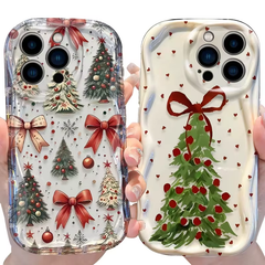 Oil Painting Christmas Tree Silicone Shockproof Case for iPhone 11 to 18 Series - Soft Cover Funda