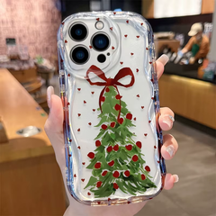 Oil Painting Christmas Tree Silicone Shockproof Case for iPhone 11 to 18 Series - Soft Cover Funda