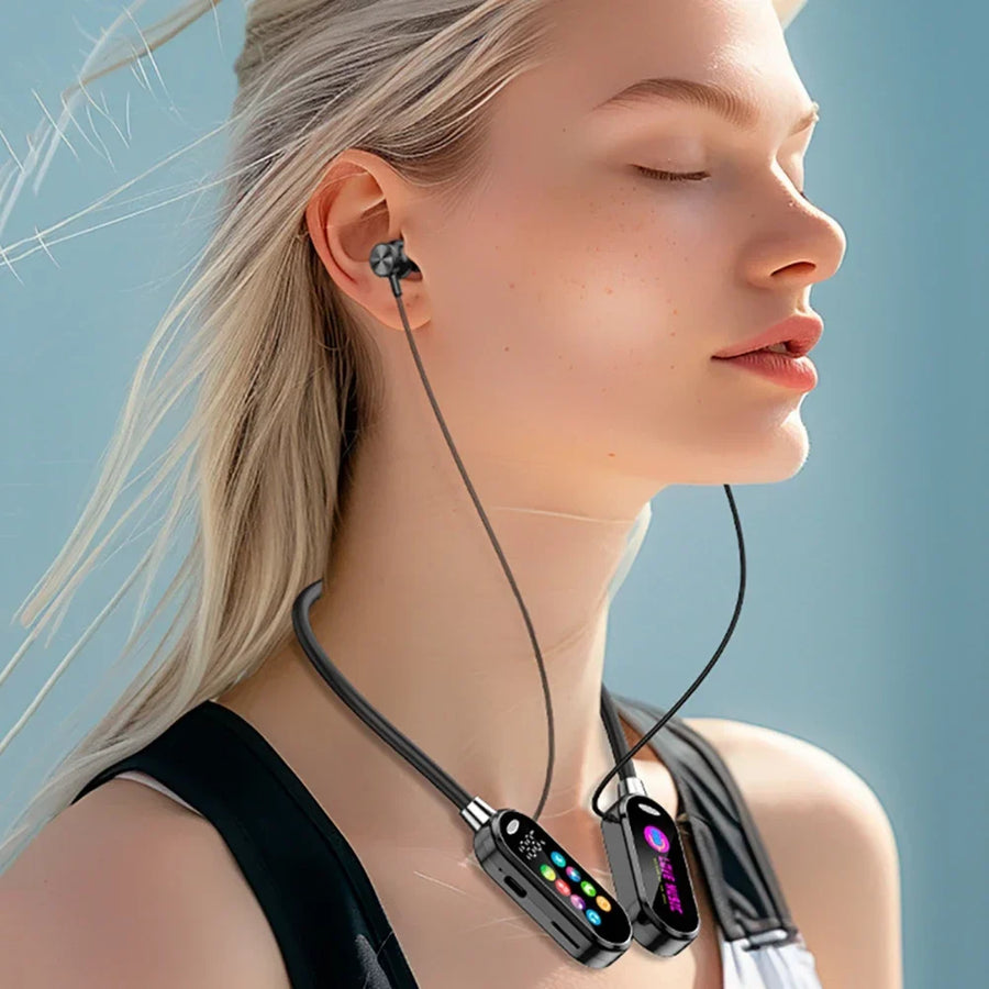 Neckband Headphones with Noise Reduction and Color Screen