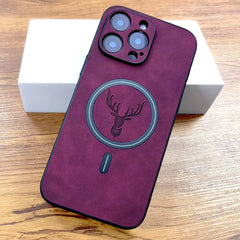 Luxury PU Leather Deer Case for Iphone 18 17 Air 16 15 14 13 12 11 Pro Max plus 16E 18Pro for Magsafe Wireless Charge Back Cover