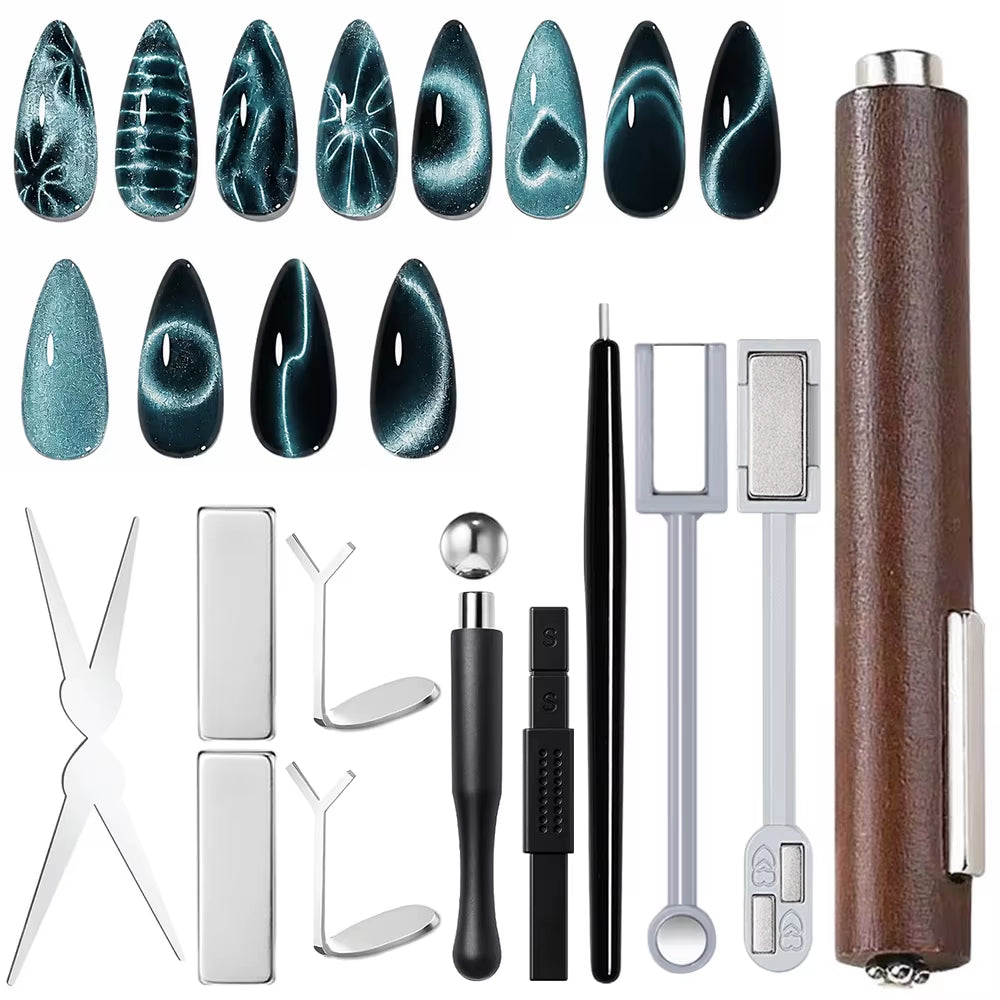 Cat Eye Magnet Kit - 3-in-1 Double-Head Nail Magnet Pens for Magnetic Cat Eye Gel Polish Nail Art, Ideal for Home and Salon Use