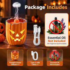 Halloween Pumpkin Aroma Diffuser - Ultrasonic Humidifier with Jellyfish Smoke Ring Mode and 7-Color Ambient Light, USB Powered