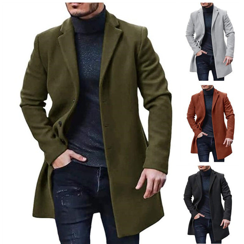 Solid Color Warm Men'S Woolen Coat